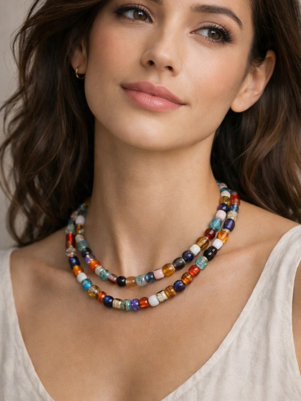 Multicolor Multi Shape Acrylic Bead Necklace No Clasp